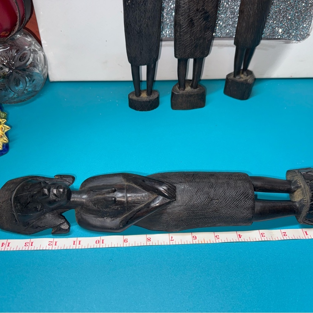 4pcs Wood African Vintage With Hand Carved Tribal Statue - Picture 3 of 14